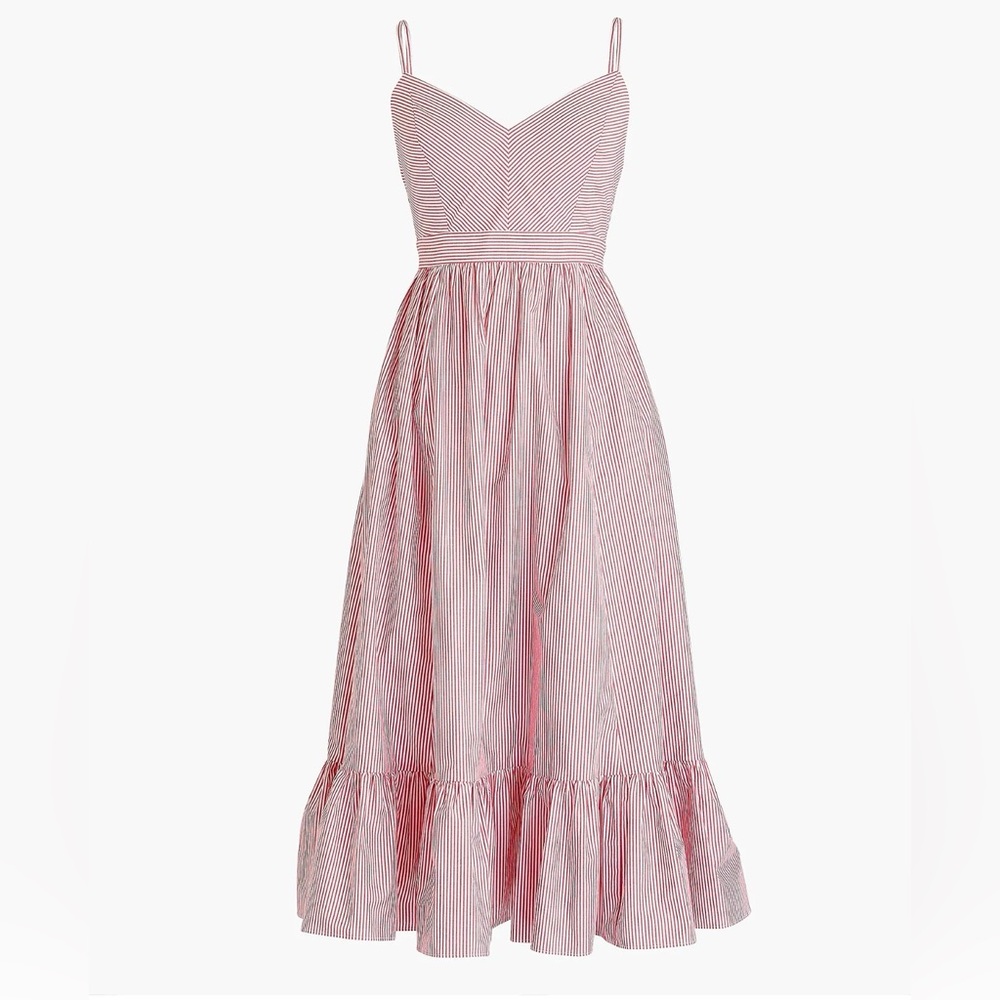 J. Crew Pink and White Striped Midi Sundress